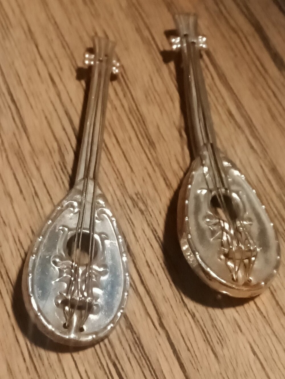 Pair Of Lane Sterling Silver Mandolin Brooches
